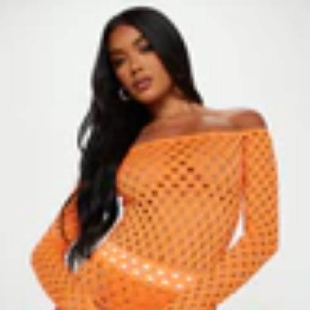 Fashion Nova "Francesca Fishnet Legging Set - Orange"
